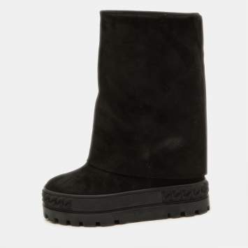 Pre Owned Casadei Black Suede Platform Ankle Boots Size 37