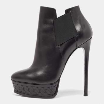 Pre Owned Casadei Black Leather Ankle  Boots Size 38