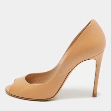 Pre Owned Casadei Beige Leather Peep Toe Pumps Size 38