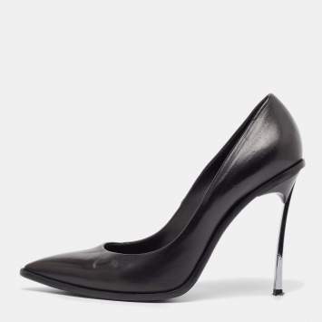 Pre Owned Casadei Black Leather Pointed Toe Pumps Size 41