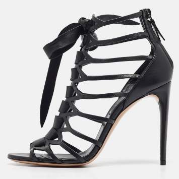 مملوكة مسبقًا Casadei Black Leather Gladiator Slide Sandals Size 39