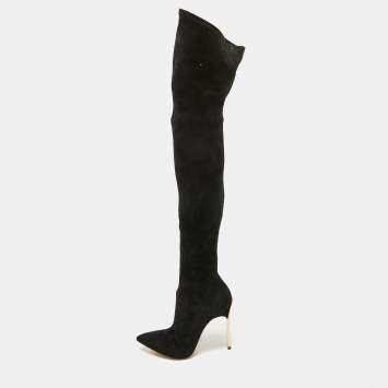 Pre Owned Casadei Black Suede Over The Knee Length Boots Size 37.5