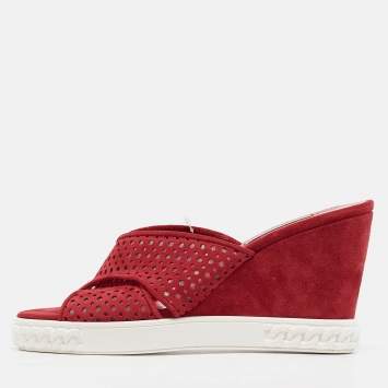 Pre Owned Casadei Red Suede Wedge Sandals Size 39