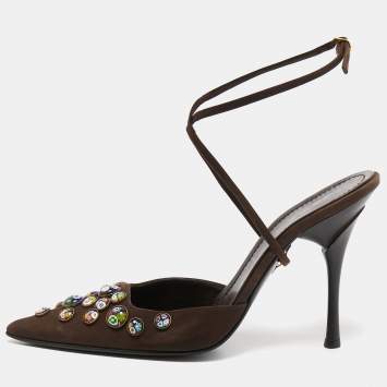 Pre Owned Casadei Dark Brown Nubuck Leather Pointed Toe Ankle Wrap Sandals Size 38