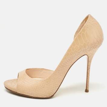 Pre Owned Casadei Beige Python Embossed Leather D'orsay Pumps Size 37.5