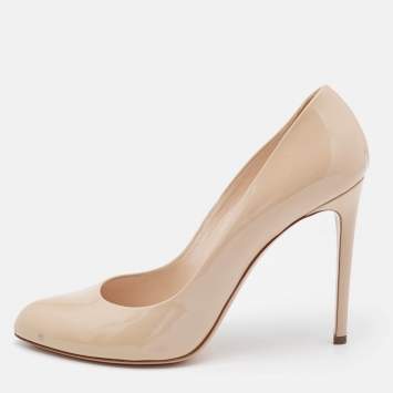 Pre Owned Casadei Beige Patent Leather Pointed Toe Pumps Size 39.5
