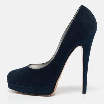 Pre Owned Casadei Navy Blue Suede Platform Pumps Size 38