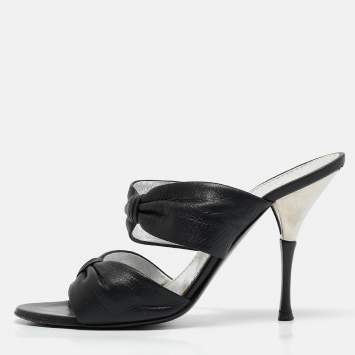 Pre Owned Casadei Black Leather Slide Sandals Size 38