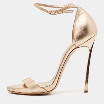Pre Owned Casadei Gold Foil Leather Techno Blade Ankle Strap Sandals Size 36