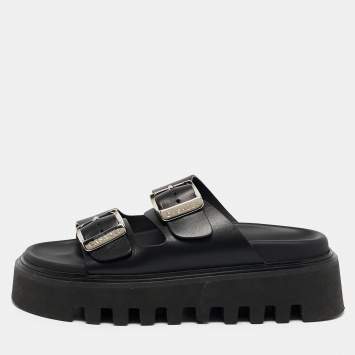 Casadei Black Leather Florence Buckle Sandals Size 39.5