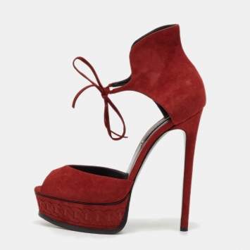 Casadei Red Suede Camoscio Ankle Strap Sandals Size 40