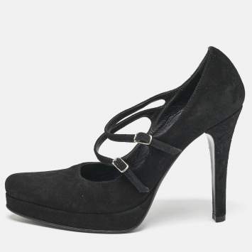 Pre Owned Casadei Black Suede Mary Jane Platform Pumps Size 36