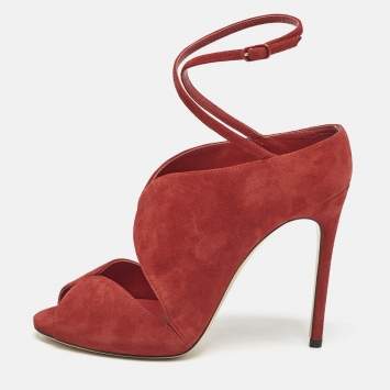 Casadei Red Suede Cut Out Ankle Strap Booties Size 37.5