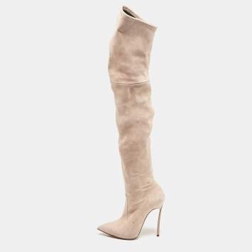 Casadei Beige Suede Thigh High Boots Size 36