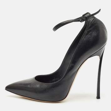 Pre Owned Casadei Black Leather Ankle Strap Pumps Size 40