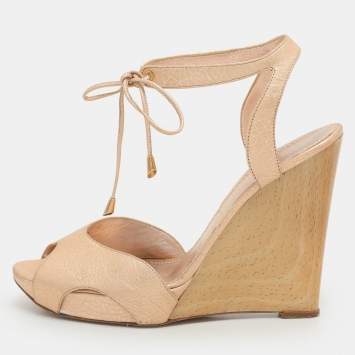 Pre Owned Casadei Metallic Leather Wedge Ankle Strap Sandals Size 39