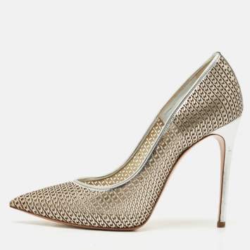 Pre Owned Casadei Silver Leather Pointed Toe Pumps Size 38