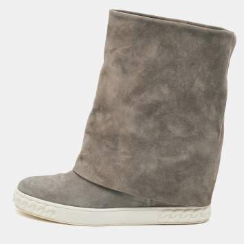 مملوكة مسبقًا Casadei Size 41 Grey Suede Wedge Sneakers