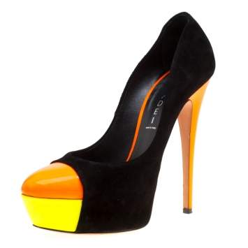 Pre Owned Casadei Tricolor Suede And Patent Leather Cap Toe Platform Pumps Size 39