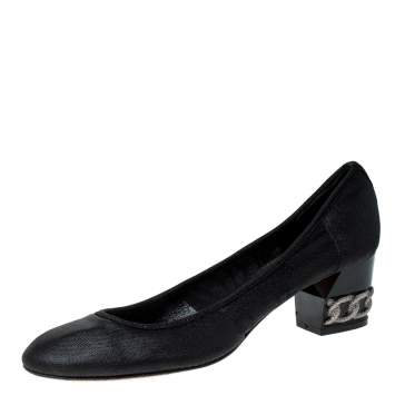 مملوكة مسبقًا Casadei Black Mesh Chain Mid Heel Pumps Size 39