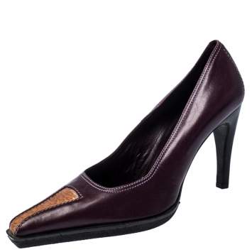 Pre Owned Casadei Purple And Brown Leather Pointed Toe Pumps Size 37.5