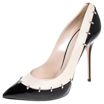 مملوكة مسبقًا Casadei Black/Beige Leather Pointed Toe Pumps Size 40