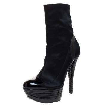 مملوكة مسبقًا Casadei Black Satin Cap Te Platform Ankle Boots Size 40