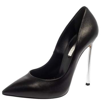 Pre Owned Casadei Black Leather Pointed Toe Pumps Size 38.5
