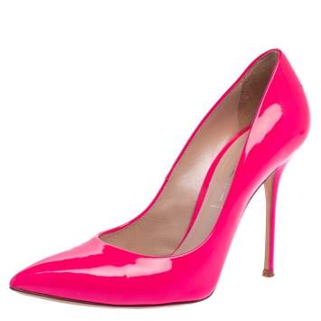 Pre Owned Casadei Neon Pink Patent Leather Blade Pumps Size 39.5