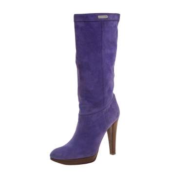 Pre Owned Casadei Purple Suede Platform Midcalf Boots Size 38.5