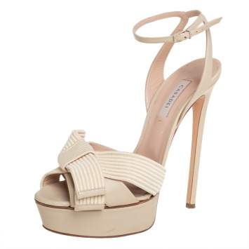 مملوكة مسبقًا Casadei Cream Leather Flora Aiko Platform Ankle Strap Sandals Size 39