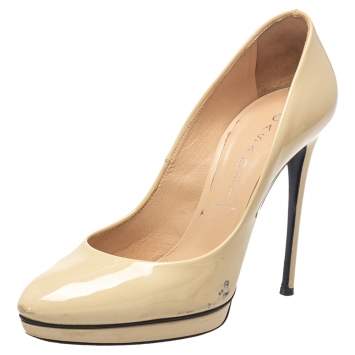 Pre Owned Casadei Beige Patent Leather Pumps Size 38