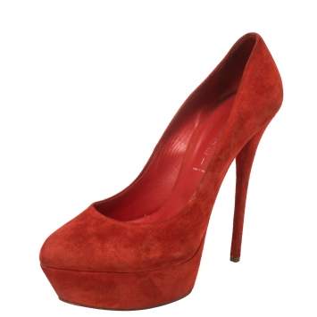 Pre Owned Casadei Red Suede Platform Pumps Size 40