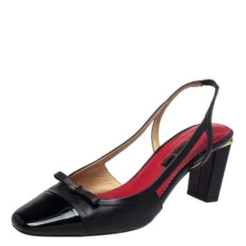 Pre Owned CH Carolina Herrera Black Leather Slingback Sandals Size 40