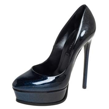 Pre Owned Casadei Two Tone Glitter Patent Leather Platform Pumps Size 36