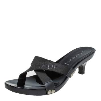 Pre Owned Casadei Black Fabric Studded Slide Sandals Size 38