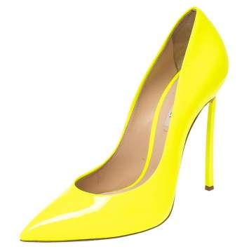 Pre Owned Casadei Neon Green Patent Leather Blade Pumps Size 40