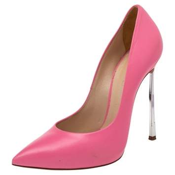 Pre Owned Casadei Neon Pink Leather Blade Heel Pumps Size 36.5