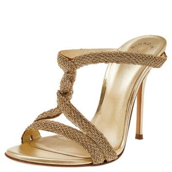 مملوكة مسبقًا Casadei Gold Tone Metal Slide Sandals Size 36