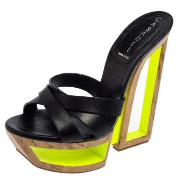 Pre Owned Casadei Black Leather Platform Sandals Size 37