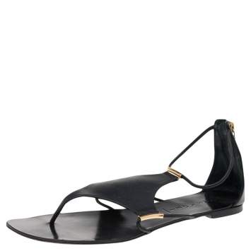 Pre Owned Casadei Black Leather Ankle Strap Flat Sandals Size 40