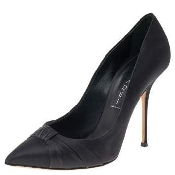 Pre Owned Casadei Black Satin Pointed Toe Pumps Size 39