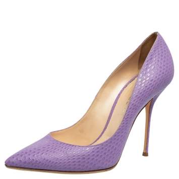 مملوكة مسبقًا Casadei Purple Snakeskin Embossed Leather Pointed Toe Pumps Size 40