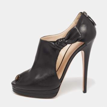 Pre Owned Casadei Black Leather Cutout Peep Toe Booties Size 40