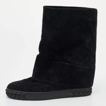 Pre Owned Casadei Black Suede Renna Gotham Wedge Ankle Boots Size 37.5