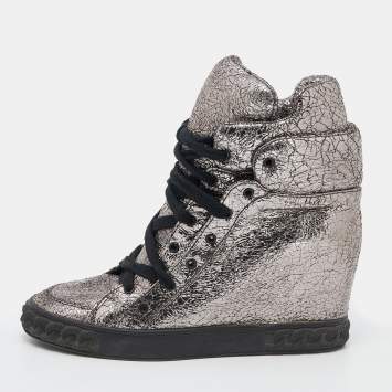 Pre Owned Casadei Metallic Crackled Leather High Top Sneakers Size 38
