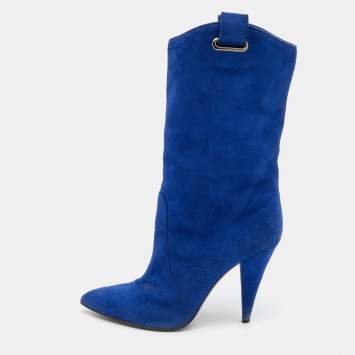Pre Owned Casadei Blue Suede Mid Calf Boots Size 39