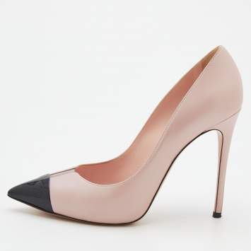 Pre Owned Casadei Light Pink/Black Leather Pointed Toe Pumps Size 38