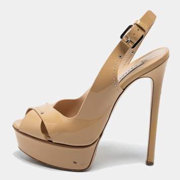 Pre Owned Casadei Beige Patent Leather Slingback Sandals Size 37