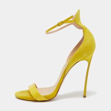 Pre Owned Casadei Yellow Suede and Patent Leather Ankle Strap Sandals Size 41